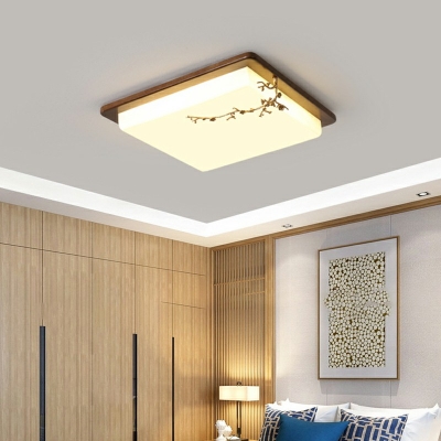 LED Flush Mount Light Asian Style Brown Wood Acrylic 3 Inchs Height Ceiling Lamp for Bedroom
