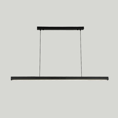 Linear Shade Island Light Fixture Modernist Metal 2 Inchs Wide Dining Room Pendant in Black