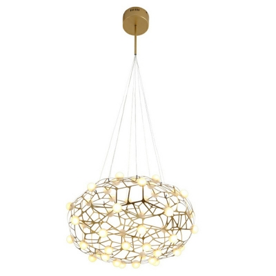 Metal Panel Chandelier Lighting Modern Golden Ceiling Hang Fixture with Drum Design and White Globe Shade for Restaurant