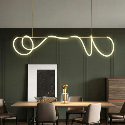 Minimalist Dining Room Golden Island Pendant Spiral Design Acrylic LED 12 Inchs Height Island Light