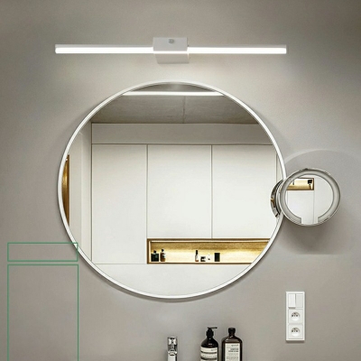 Minimalist Rectangle Plastic Shade Mirror Front Lamp Metal Linear LED 1-Light Wall Lamp