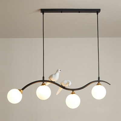 Sphere Kitchen Suspension Light Glass Postmodern Island Lamp with Bird and Branch Decor