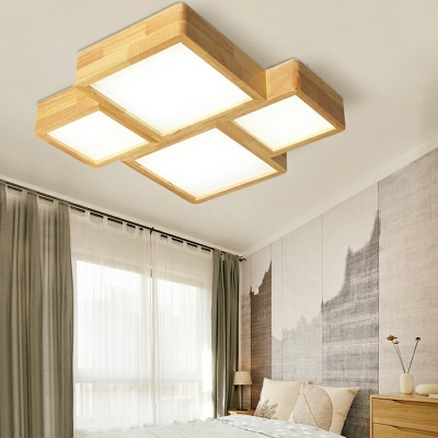 Squared Semi Flushmount Modern 3 Inchs Height Design Wooden LED Ceiling Lamp for Hotel Hall