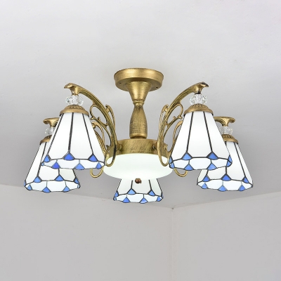 Tiffany Style Arched Arms Suspension Lighting Glass Dome Shade Chandelier for Living Room Bedroom