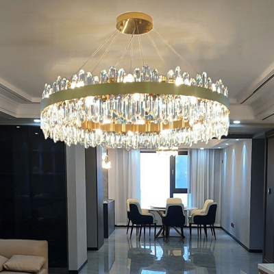 Ultra Modern LED Crystal Ring Pendant LED Ambient 3 Colors Light 9.5 Inchs Height Chandelier in Gold