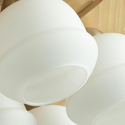 Wooden Modern Ceiling Light Dome Shape Ceiling Mount White Glass Shade Semi Flush For Hallway