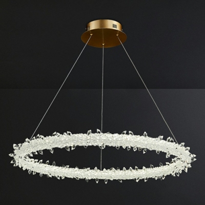 1 Light Ring Crystal Horizontal Pendant Single Tier Modern Chandeliers For Foyer
