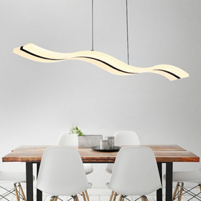 Acrylic White Linear Island Light Modern Dining Room Wave Design LED 39.5 Inchs Wide Island Pendant