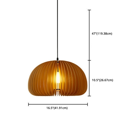 Asian Style 1 Head Pumpkin Ring Shape Wooden Pendant Lamp Hanging for Dining Room