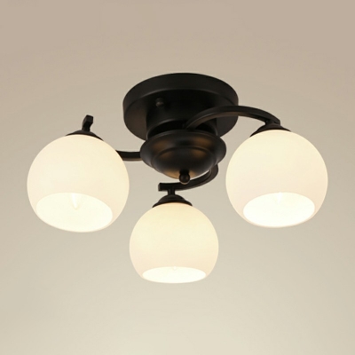 Branch Flushmount Lighting with White Globe Glass Shade Contemporary Ceiling Lamp in Black