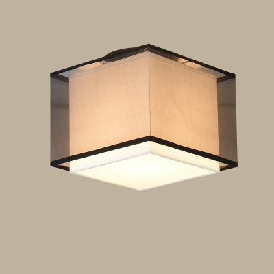 Classic Style Geometric Shape Flush Light Black Single Light Fabric Ceiling Light for Bedroom