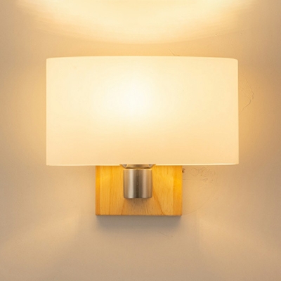 European Style LED 1-Head Wall Lamp Solid Wood Lamp Body Glass Lampshade Fixture for Living Room