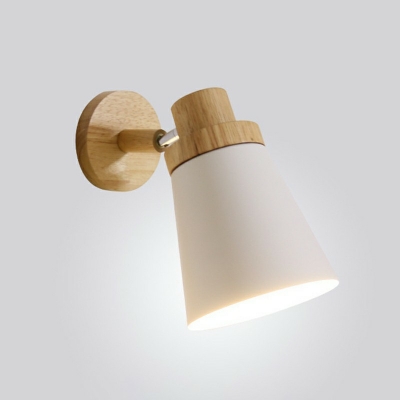 Geometric Shape Sconce Light Modernist 1 Head Metal Wall Mount Lamp with Circle Wood Backplate