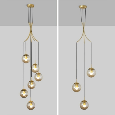 Gold Cluster Pendant Stylish Modern Clear Dimple Glass Hanging Ceiling Light for Living Room