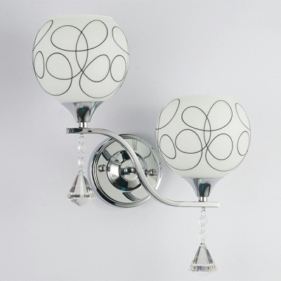 Mid Century White Glass Spherical Sconce 1/2 Lights Bedroom Corridor Wall Mounted Lights