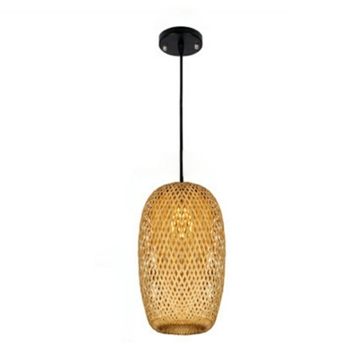 Modern Geometric Shape Pendulum Light Wooden Beige 1 Bulb Restaurant Pendant Lamp