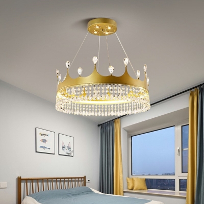 Modern Gold Chandelier Crown Shaped Crystal Pendant Light for Living Room