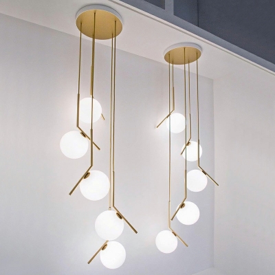 Modern Living Room Ball Shade Pendant made of White Glass Suspension Lighting