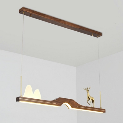 Modern Wooden Bridge Pendant Light Dark Wood Ceiling Fixture Acrylic Shade Linear Flush Ceiling Light in Warm Light