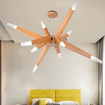 Modernist Sputnik Pendant Chandelier Wooden 12 Lights Living Room LED Ceiling Hang Fixture