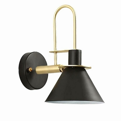 Nordic Iron Shade Wall Sconce Flared Shaped Macaron Colour 1-Head Wall Lantern with Arc Arm