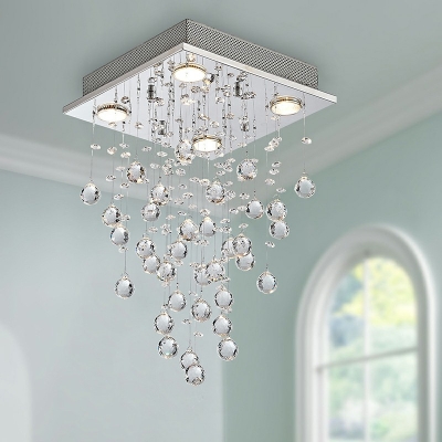Polished Contemporary Pendant Firework-Shaped  Hanging Light Adorned with Crystal Falls in Silver