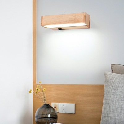 Single-Bulb Rectangle Shape Nordic LED Vanity Mirror Light Wood Vanity Sconces