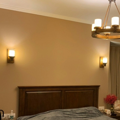Wooden Backplate Wall Lamp Up Light 4.5 Inchs Wide Single Light Sconce Light Fixture in Cylinder Glass Shade