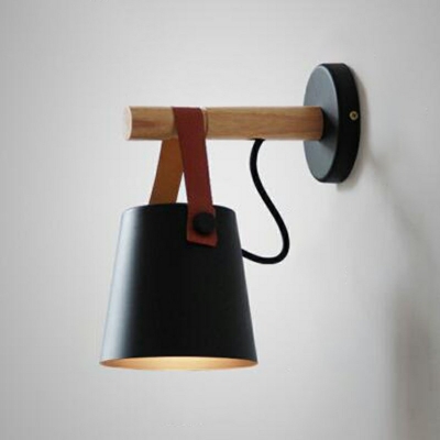 1 Light Tapered Wall Mounted Lamps Modern Wood Wall Sconce with Belt for Bedroom