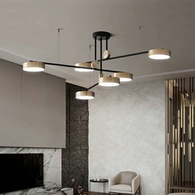 6 Lights Guest Room Chandelier Lamp Minimalism Gold Ceiling Pendant with Round Metal Shade in White Light