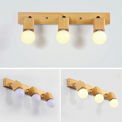 Ball Glass Shade Vanity Wall Sconce 4 Inchs Wide Nordic Wooden Vanity Light Fixture for Bathroom