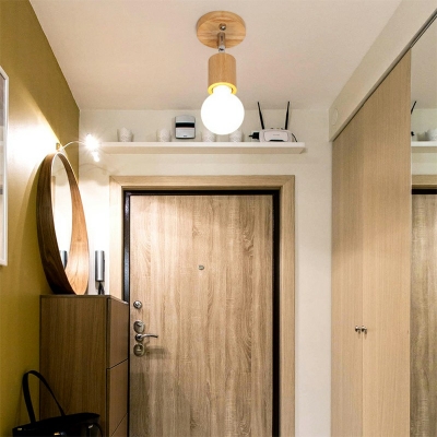 Bare Bulb Modern Ceiling Light Wood Ceiling Mount Semi Flush Ceiling Fixture for Hallway