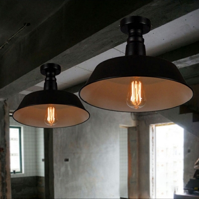 Black 1 Bulb Flush Mount Light Barn Shaped Metal Ceiling Light for Bedroom