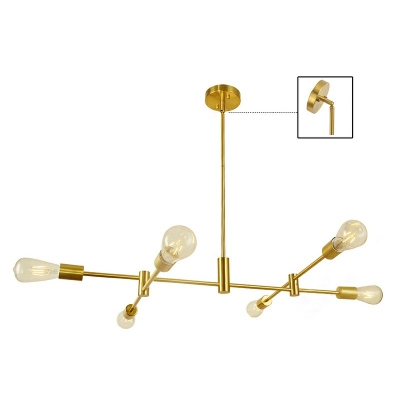 Brass Arm Chandelier Light Contemporary 6 Heads Hanging Ceiling Light for Dining Room