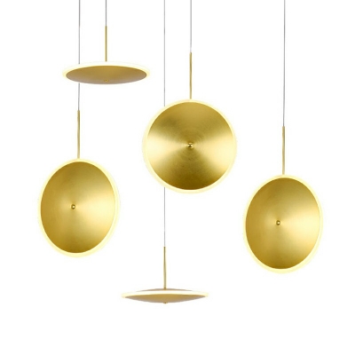Contemporary Disc LED Pendant Light Metal Warm Light Drop Light in Gold for Bedroom