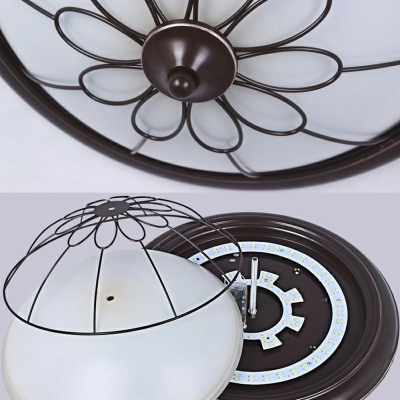 Dome Foyer Ceiling Lighting Classic Opal Glass Black Flush Mount Fixture with Floral Frame in 3 Colors Light