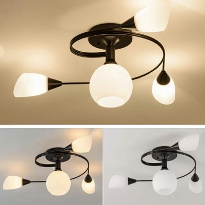 Glass Tulip Ceiling Mount Light Fixture Modern Style Twisted Arm Close To Ceiling Lamp in Black