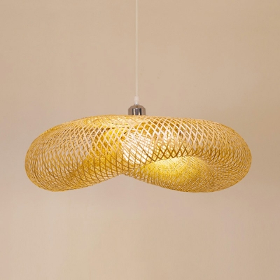 Hand-Twisted Bamboo Pendant Light Fixture Asian 1 Head Wooden Ceiling Suspension Lamp in Beige