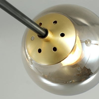 Iron Sputnik Linear Semi Flush Lighting Modernist 12 Inchs Height Black and Gold Ceiling Lamp for Dining Room