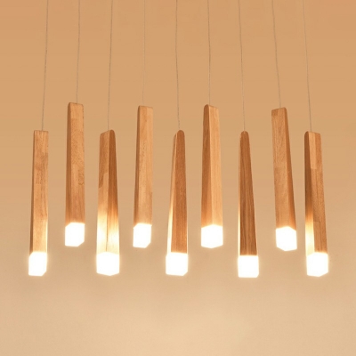 Linear Restaurant Pendant Light Simple Style Wooden Suspension Light for Dining Room