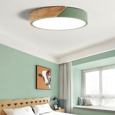 Macaron LED Flush Mount Light Asian Style Wood Acrylic in White Light Ceiling Lamp for Bedroom