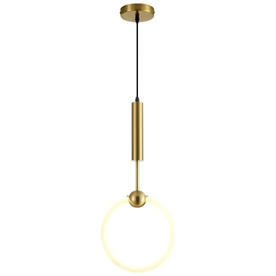 Minimal LED Pendant Lamp Gold Ring 22.5 Inchs Height Hanging Light with Metal Shade for Living Room