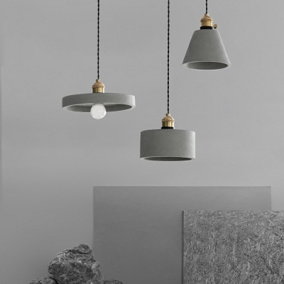 Modern Style Geometric Grey Ceiling Light Cement Single Head Restaurant Hanging Pendant Light