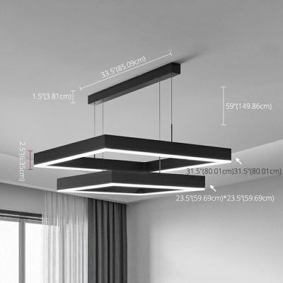 Multi Light Pendant Adjustable Height Squar LED Pendant Light Aluminum Hoops Chandelier for Dining Room