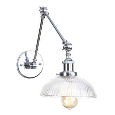 Ribbed Glass Dome Mirror Front Lamp Industrial Adjustable Metal Arm 1-Bulb Wall Lamp