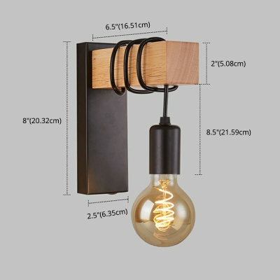Rope Wall Light Kit Shadeless 1 Head Cottage Wall Mount Lamp with Wood Arm