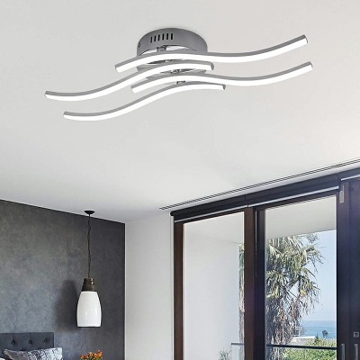 Silver Linear LED Modern Ceiling Light Linear Metal Shade Flush Mount Ceiling Fixture for Bedroom