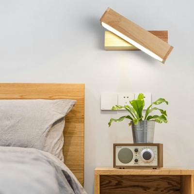 Single-Bulb Rectangle Shape Nordic LED Vanity Mirror Light Wood Vanity Sconces