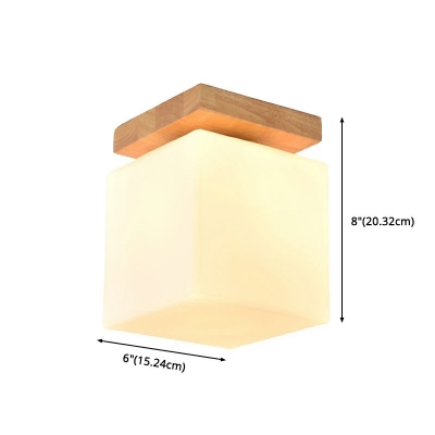 Single Light Minimalist Wall Sconce Glass Lampshade Wood Corridor Flush Ceiling Light for Indoor Room