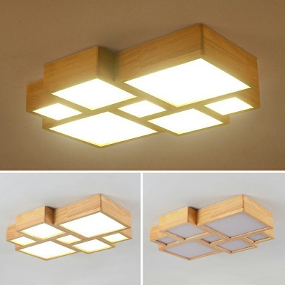 Squared Semi Flushmount Modern 3 Inchs Height Design Wooden LED Ceiling Lamp for Hotel Hall